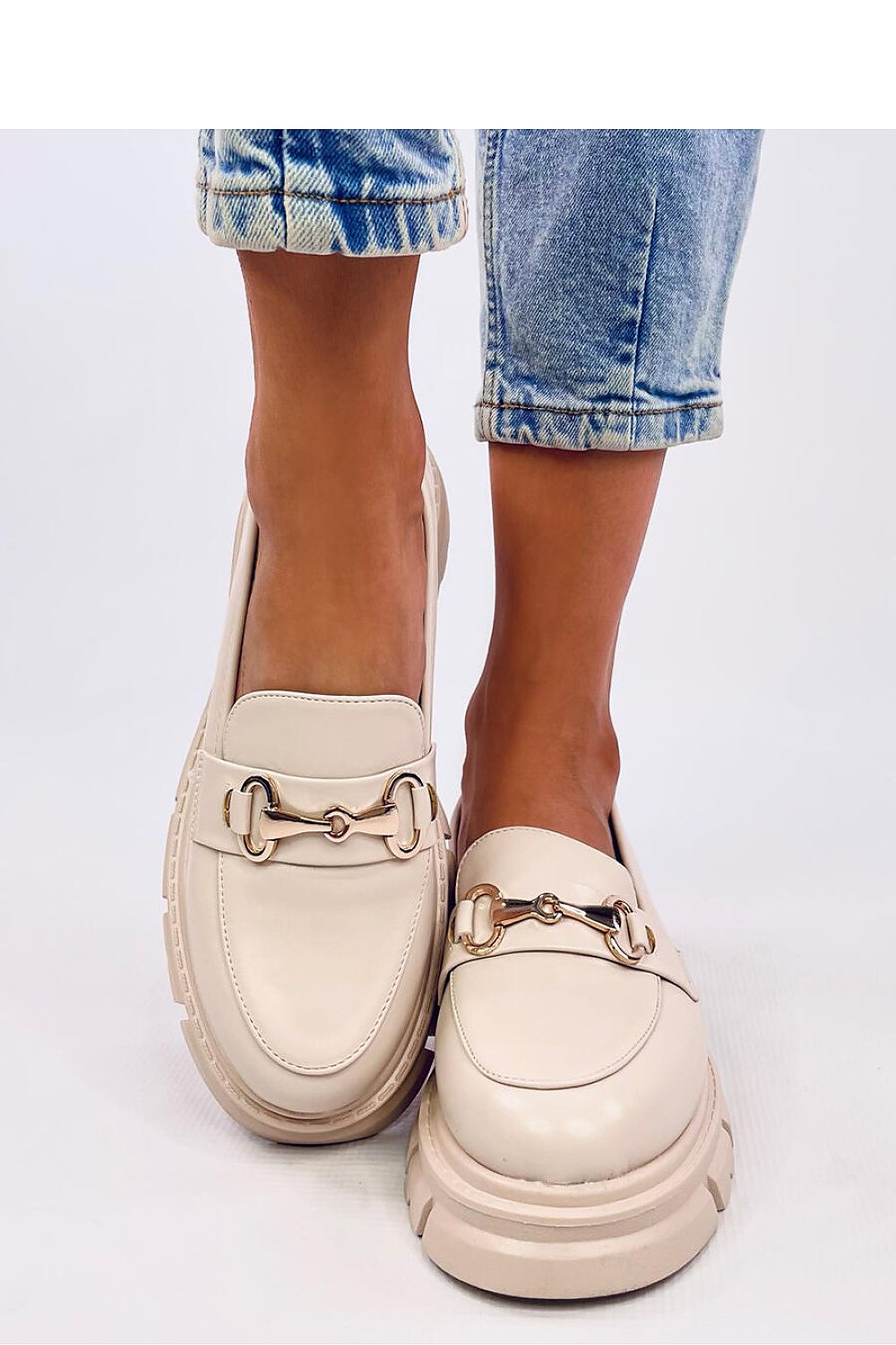 Cream Loafers with Gold Embellishment