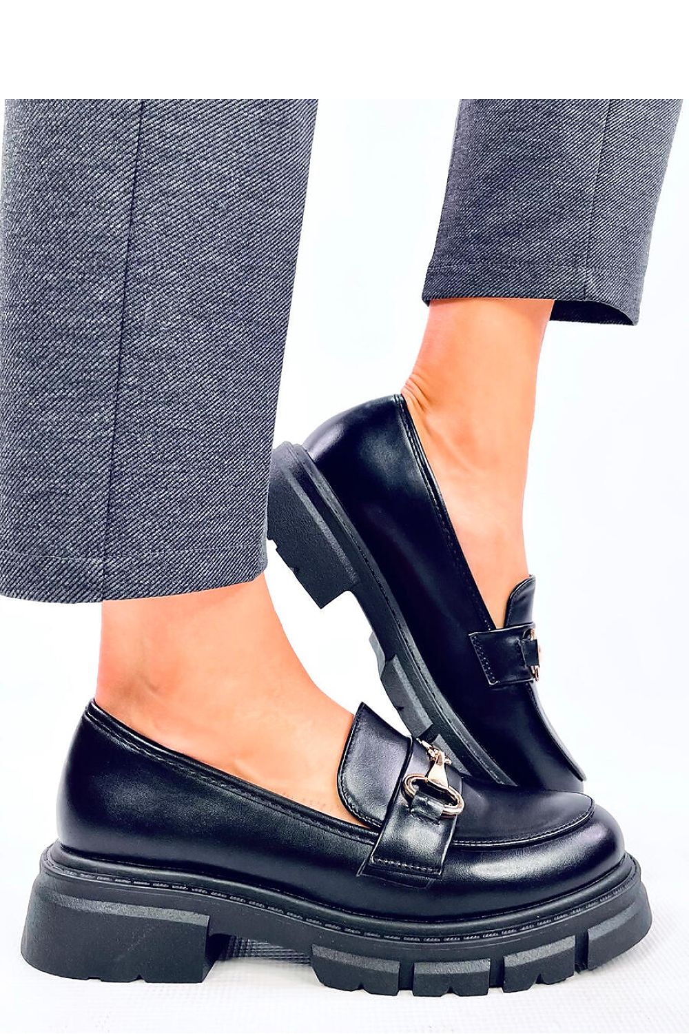 Black Glossy Loafer with Gold detail