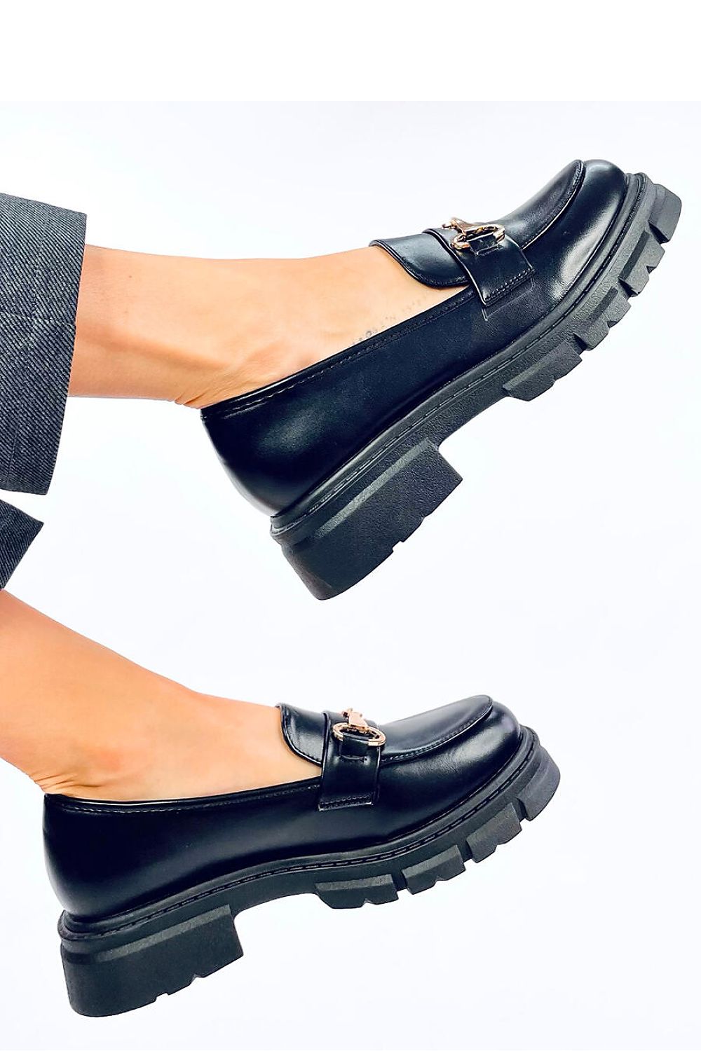 Black Glossy Loafer with Gold detail