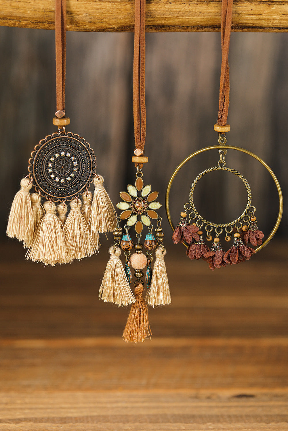 Bohemian Retro Necklace Set with Vibrant Tassels and Elegant Pendants