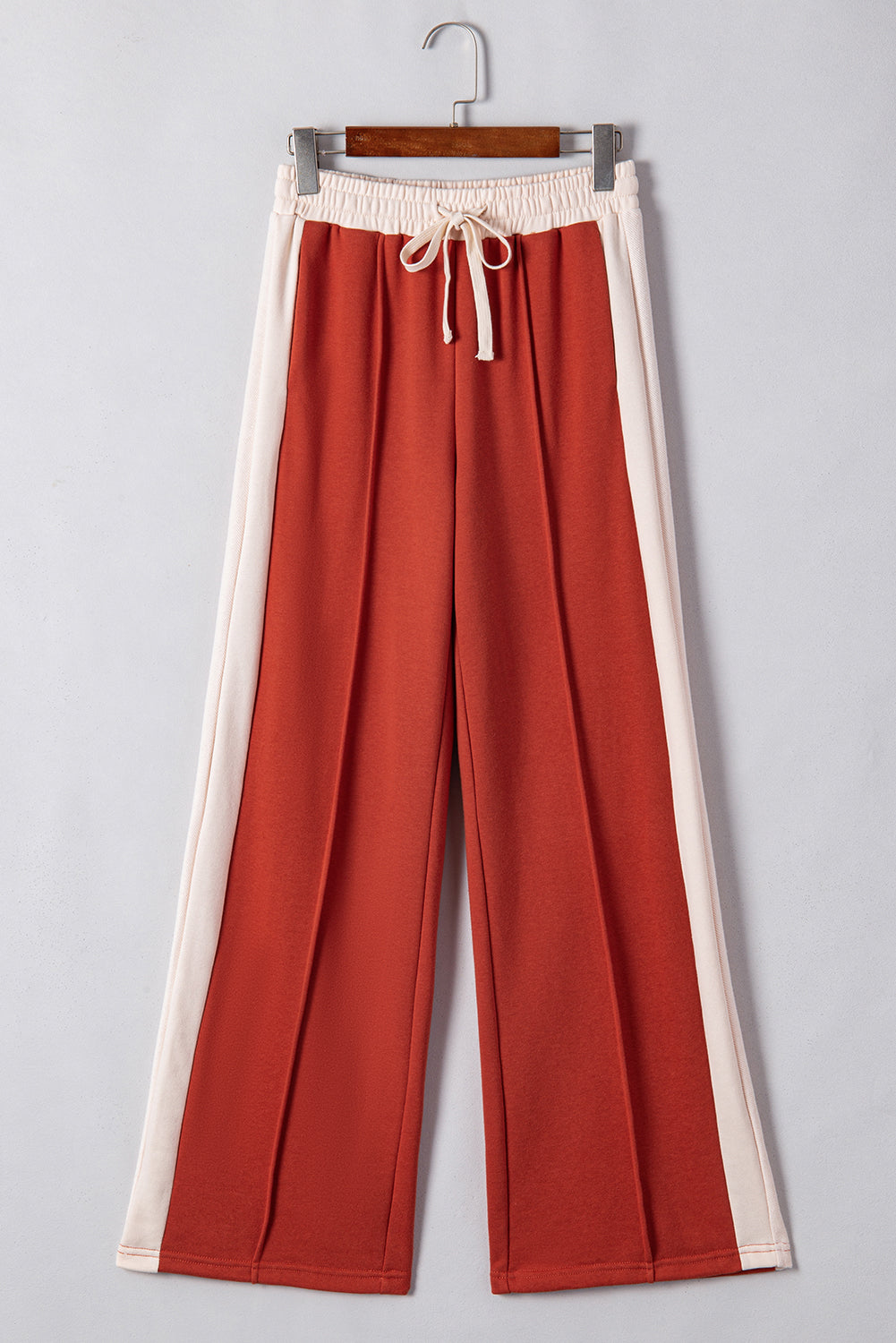 Color Block Drawstring High Waist Wide Leg Pants