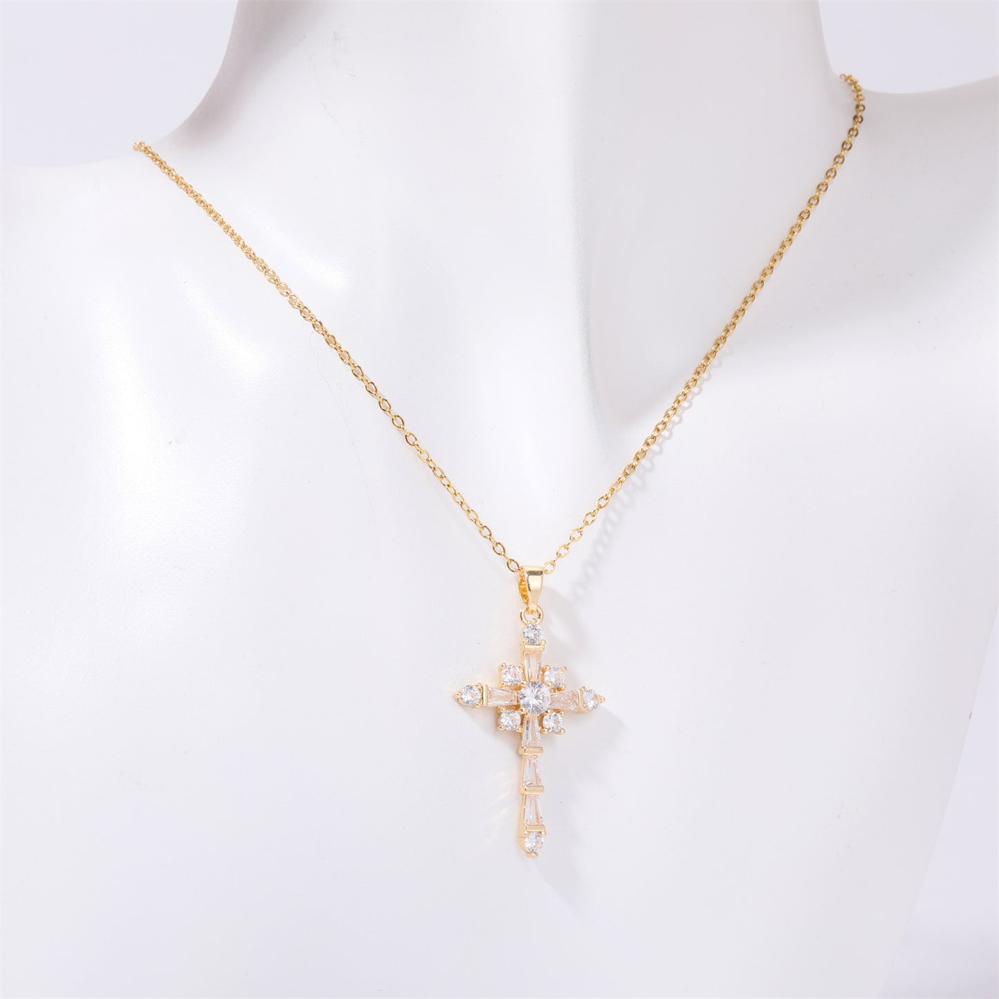 Stainless Steel Gold Inlaid Cross Necklace