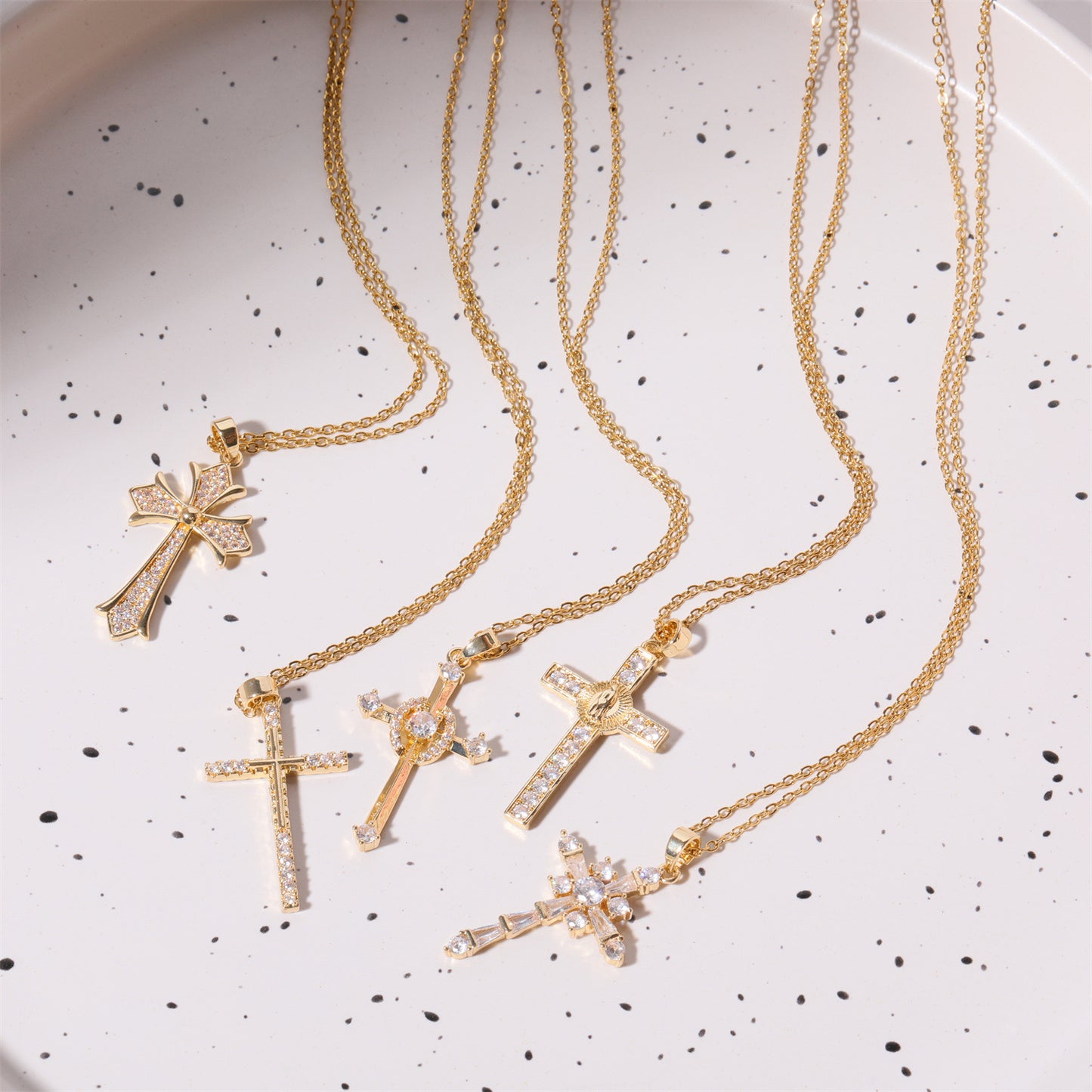 Stainless Steel Gold Inlaid Cross Necklace