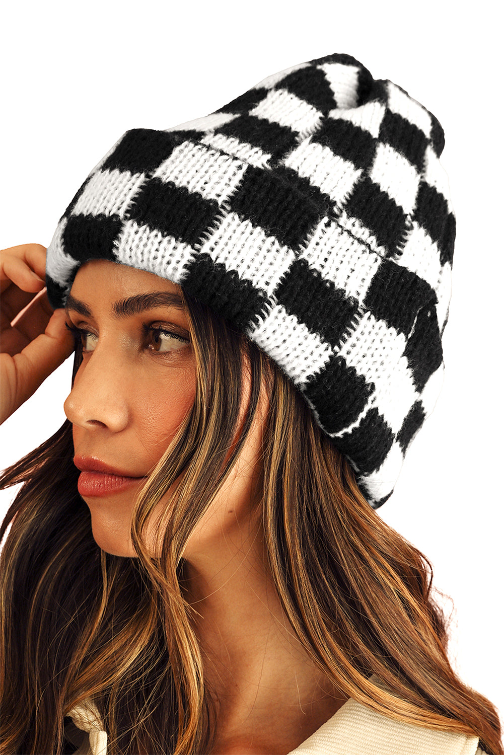 Checkered Folded Beanie Cap