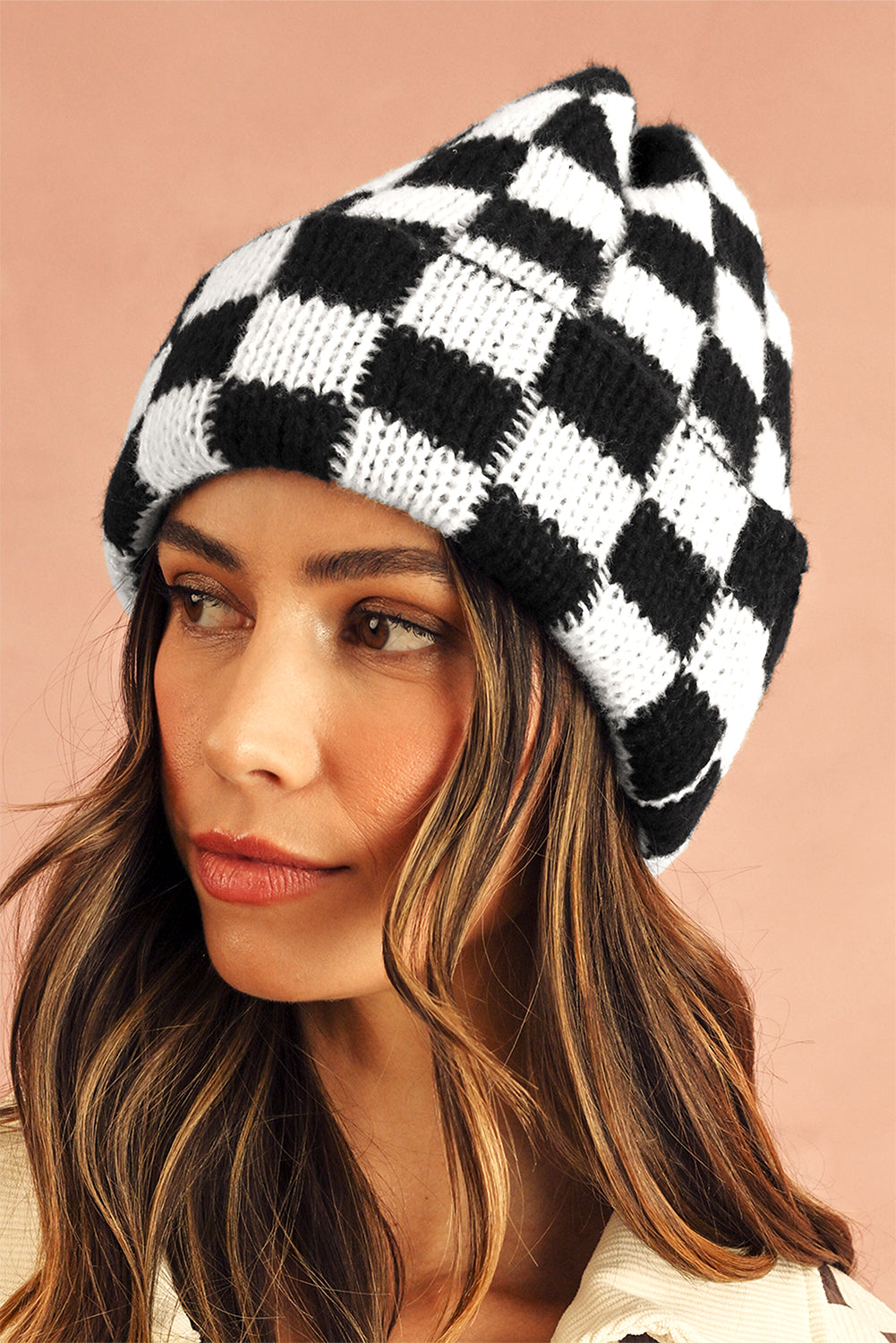 Checkered Folded Beanie Cap