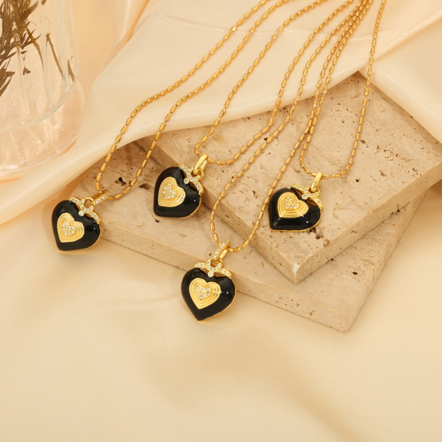 Titanium Steel black and gold Heart Shape Necklace