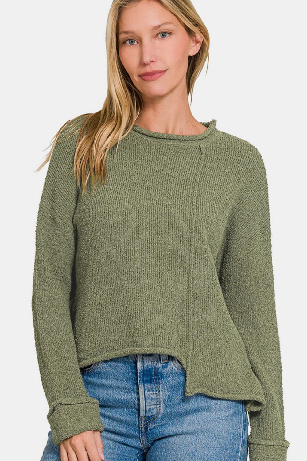 Asymmetric Hem Drop Shoulder Sweater